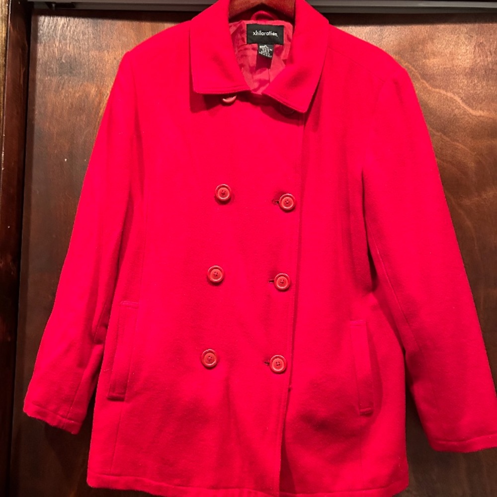 Red wool double breasted jacket. Size XL